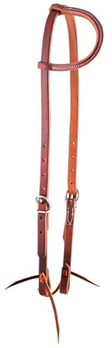 Jeffers Equine Amish Sliding Ear Headstall – Premium Harness Leather, Adjustable 34"-46", Stainless Steel Hardware, Water Tie Bit Ends – Western Horse Tack for Training, Ranch, and Trail Riding