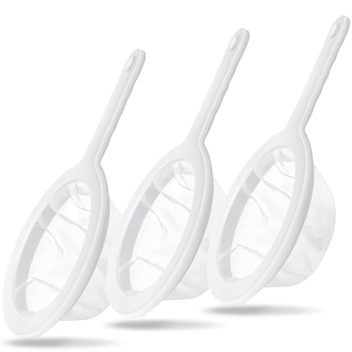 3-Piece Fine Mesh Strainer Set, 400/200/100 Mesh Nylon Sieve with Handle for Tea, Coffee, Nut Milk, Juice, Yogurt, Broth - Reusable, Dishwasher Safe Food Strainers
