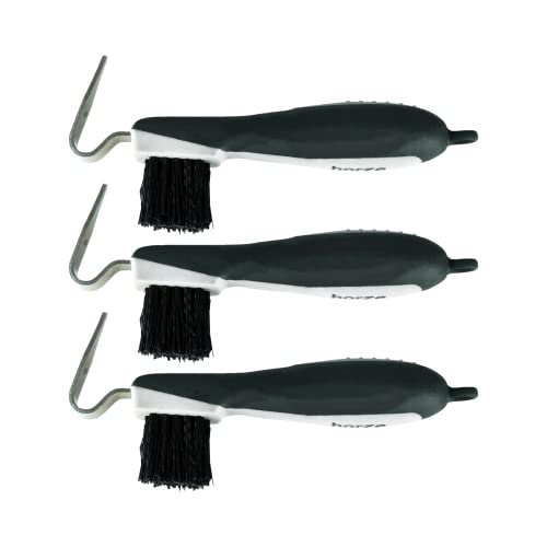 HORZE Soft Grip Stainless Steel Horse Hoof Pick and Brush Combo (Pack of 3) - Black - color: Black
