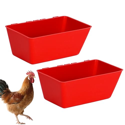 2 Pack Chicken Feeder Waterer 2.5 Quart Hanging Poultry Feeders Trough | Versatile Chicken Feeding Container with Hooks for Duck Goose Rabbit Duck Feeder Poultry and Livestock Water Trough(Red) - color: Red
