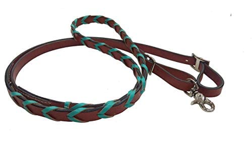 Showman Leather Braided Reins w/Colored Lacing - color: Teal