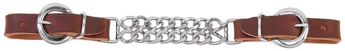 Weaver Equine Leather Curb Strap, 5/8” Buttered Harness Leather Strap with 4 1/4" Double Flat Link Chain, Smooth Nickel Plated Horse Training Equipment, Sunset