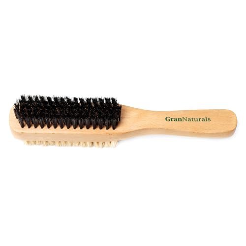 GranNaturals Double Sided Boar Bristle Hair Brush - Soft Hard Finishing & Smoothing Hairbrush for Slick Back to Style, Polish, & Lay Down Hair Flat to Create a Sleek Hairstyle for Bun, Slickback