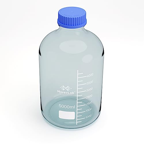 5000ML Storage Glass Bottles – 1pc Round Media Storage Bottle – Borosilicate Glass Bottles – Safe Probe Storage Glass Storage Bottles with GL60 Blue Screw Cap (5000ml - 1pc) - size: 169.1 Ounces