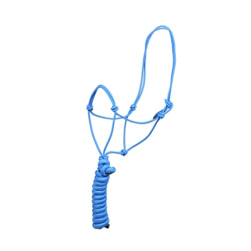 SIE 4 Knot Stiff Polyester Training Rope Halter with 10’ Matching Lead Rope for Horses (Blue) - color: BLUE