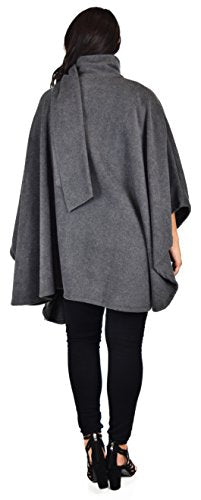 Dare2BStylish Women Poncho Style Fleece Cover Up with Muffler - color: Charcoal Gray