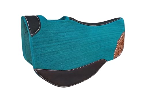 CHALLENGER Horse 32"x32" Western Contoured Wool Felt Round Barrel Saddle Pad Black 39259 - color: Teal