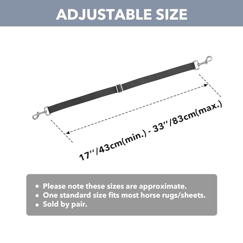 Harrison Howard Fully Elastic Horse Blanket Leg Straps Replacement, Adjustable Stretch Leg Straps for Horse Rugs, Secure Fit for Turnout, Stable & Transport (1 Pair) Royal Black Large - size: L