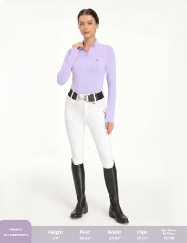 Harrison Howard Women’s Equestrian Riding Shirt, UPF 50+ Quarter Zip Breathable Horse Riding Top, Quick Dry Schooling Shirt - color: Light Purple, size: X-Large