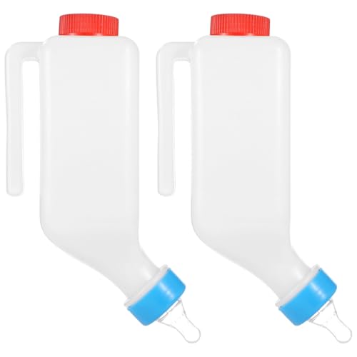 2 PCS 27 oz Lamb Feeding Bottles, Thickened Goat Milk Feeders with Hanging Handle and Silicone Pacifier, Hang Upside Down Nursing Bottle with Scale for Goat, Lamb, Fawn, Piglet, Kitten, Puppy