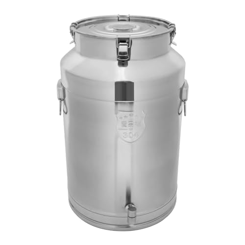 304 Stainless Steel Milk Can with Spigot, 20 Gallon Milk Jug, Portable Locking Sealed Lid Bucket Wine Pail with Handles, Commercial Water Jug Pot Drink Beverage Dispenser - size: 20Gal, w/Spigot