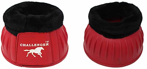 CHALLENGER Horse Training Ribbed Rubber Hoof Impact Overreach Protection Fleece Lined Bell Boots 41HI01 - color: Red, size: X-Large