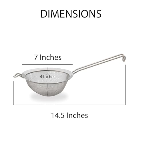 HIC Kitchen Fine Double Mesh Strainer, 18/8 Stainless Steel, 7-Inch, For Sifting Baking Ingredients, Straining, And Draining Stocks, Soups, And Sauces - size: Double Mesh, 7-Inch