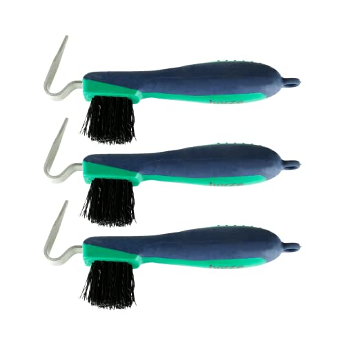 HORZE Soft Grip Stainless Steel Horse Hoof Pick and Brush Combo (Pack of 3) - Dark Blue - color: Dark Blue