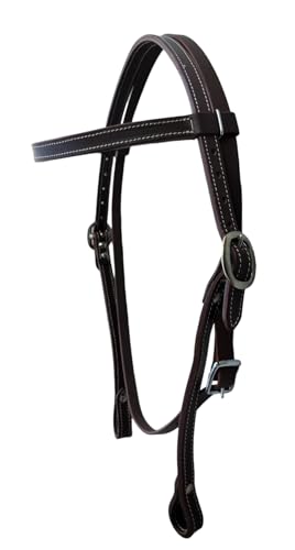 Double Stitched Latigo Leather Browband Western Horse Headstall - color: Brown