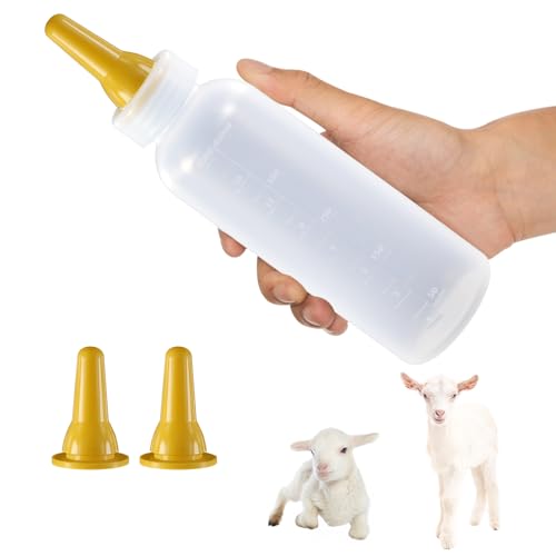 Lamb Feeding Bottle Kit, White, Silicone Nipples, 450ml/15oz Capacity, Complete Starter Set with 3 Replacement Nipples for Farm Animals