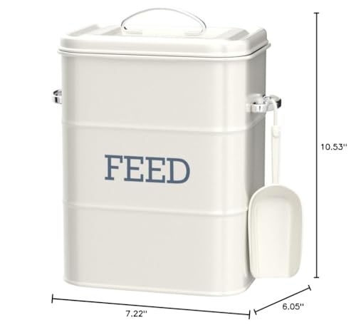 KitchenCraft Living Nostalgia Pet Food Storage Tin with Metal Scoop, Dog Food Bin, Dry Animal Feed Biscuit Metal Container for Bird, Cat, Rabbit, Guinea Pigs, Antique Cream