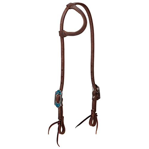 ProTack Headstall with Designer Hardware, Sliding Ear, Turquoise Flower