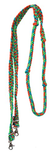 CHALLENGER Horse Western Nylon Braided 8 Ft. Knotted Roping Barrel Reins Purple Teal Orange 60737 - color: orange, turquoise and lime green
