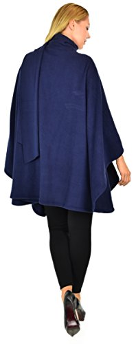 Dare2BStylish Women Poncho Style Fleece Cover Up with Muffler - color: Navy Blue