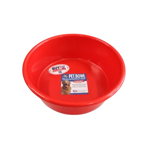 Pet Lodge® 5 Quart Plastic Dog Bowl & Utility Pan - Heavy Duty Water Dish for Large Breeds - Impact Resistant, Pet Safe Indoor/Outdoor Feeder - 11.5 Inch Diameter - Made in USA (Red, 5 Quart) - color: Red