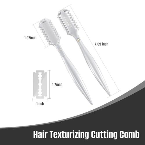 FEISIER Aluminum Double-Edge Hair Thinning Razor Comb with 10pcs Blades,Hair Texturizing Cutting Razor Comb for Thin and Thick Hair Trimming and Styling