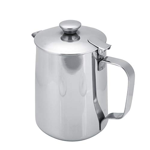 Coffee Frothing Pitcher with Lid, Stainless Steel Milk Frother Cup, Mutifunctional Milk Jug Cup, Coffee Steaming Pitcher with Handle for Latte Art and Frothing Milk(350ml)