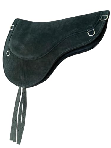 Bareback Horse Saddle Pad, Wool Felt Bottom, Suede Top, Black, Full Size | English Girth Straps, Non-Slip, Wither Relief