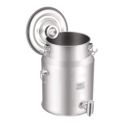304 Stainless Steel 10L Milk Can with Spigot, Beverage Drink Dispenser, Portable Milk Transport Barrel with Handle for Milk Wine Oil & Home Kitchen Party - size: 7.87*11.81in