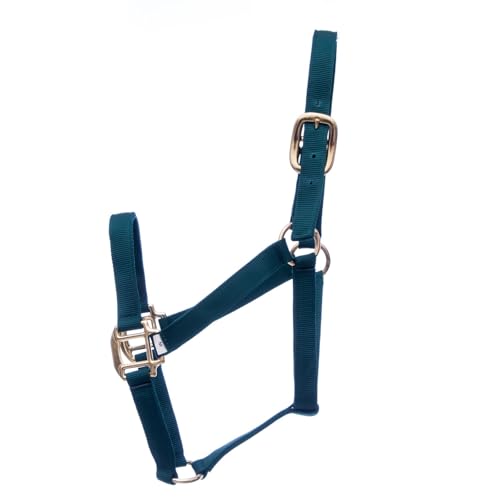 Jeffers Premium Nylon Yearling Horse Halters, 3 Ply, 1", Adjustable Equine Halter with Double Bar Buckle & Cast Hardware, Durable Nylon Horse Tack for Training, Grooming & Stable Use - Dark Green - color: Dark Green