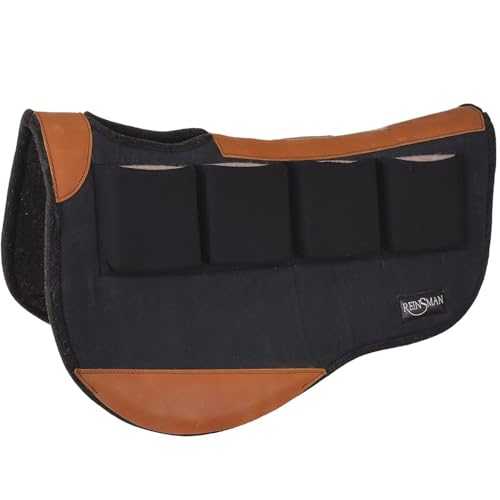 Reinsman Multi-Fit 4 Ranch Pro Trail Contour 7/8" Wool Felt Saddle Pad with 4 Pockets - Dropped Rigging Protection, Comfortable Equestrian Horse Riding Gear - color: Black