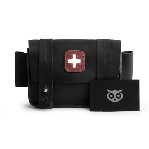 Hide & Drink, Empty First Aid Bag, Mini Medical Storage Pouch, Rectangular Bag for Survival Kit, Full Grain Leather, Handmade - color: Charcoal Black