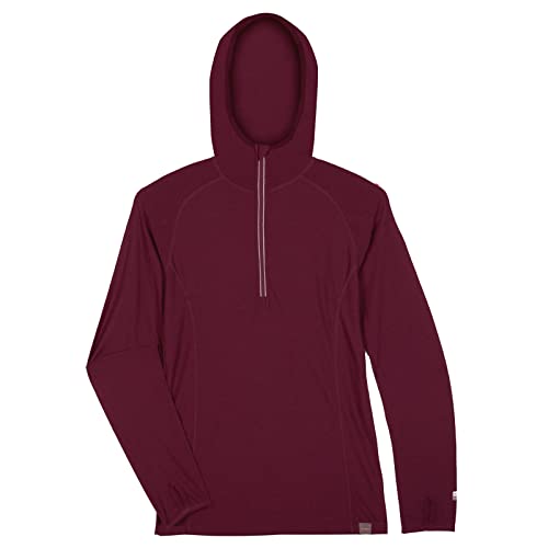 MERIWOOL Women’s Base Layer Hoodie Lightweight Merino Wool Long Sleeve Thermal - color: Wine, size: Small
