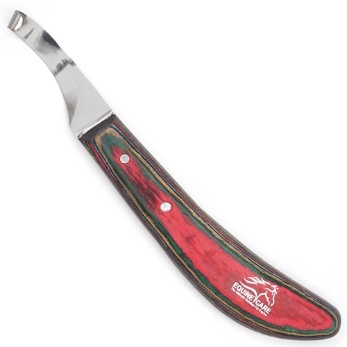 Equine Care Right-Handed Farrier Hoof Knife, Horses Goats Sheep, Red Handle | Farrier hoof knife for horses, goats, sheep and cattle; J2 stainless steel curved blade; red layered handle. - style: Right-Handed