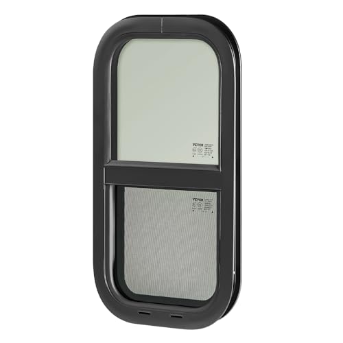 VEVOR Vertical RV Window, 12" W x 22" H Tinted Sliding RV Window with Net Screen & Trim Ring, Fit 15/16" - 1 3/4" Thickness Wall, RV Window Replacement for Teardrop Cargo Trailer Camper, DOT Approved - size: 12x22in, style: Vertical