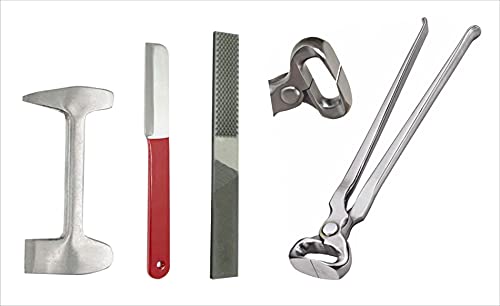 4 Pcs Farrier Horse Hoof Kit – 14" Hoof Nipper, Hoof Rasp File, Hoof Scraper & Buffer Tool | Professional Farrier Hoof Trimming & Maintenance Set for Horses, Ponies & Donkeys