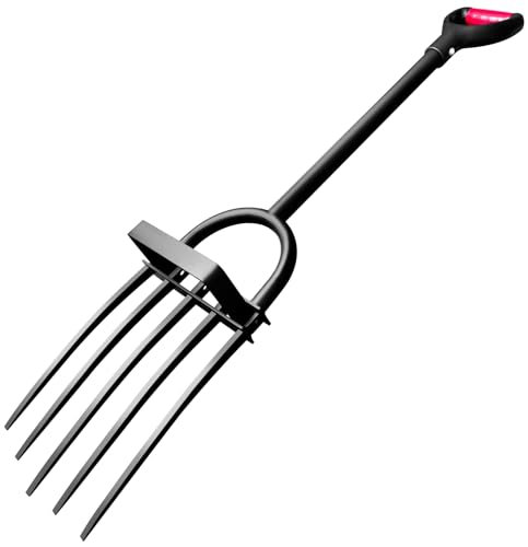 Garden Fork, Pitchforks for Digging Composting Spading, Long Hand Tiller & Cultivator - 5 Tine, 45 inches