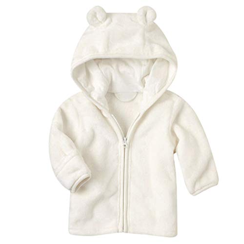 Noubeau Infant Baby Boys Girls Fleece Ears Hat with Lined Hooded Zipper Up Jacket Coat Tops Outwear Overcoat Warm Fall Winte - color: White, size: 12-18 Months