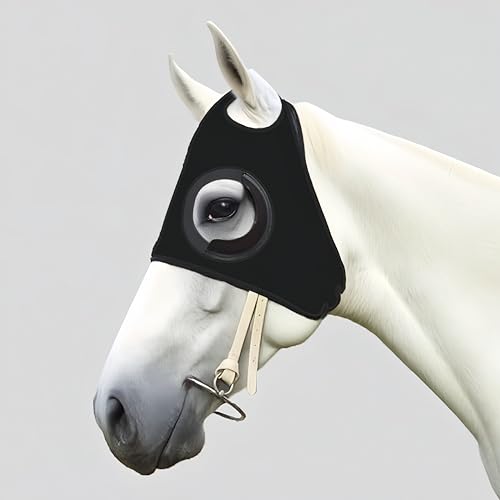 Adjustable Horse Fly Masks - Focus Aid for Racing & Training,Super Comfort Stretchy Equestrian Eye mask Large Eye Space with UV Protection Soft on Skin with Breathability (Black) - color: BLACK