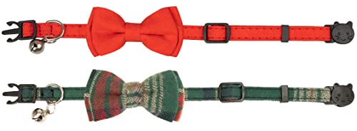 Collar for Cat Pet Breakaway with Bell Bowtie Detachable Bow Adjustable Safety Kitten Puppy Girl Boy 2pcs Christmas-A - color: Christmas-A