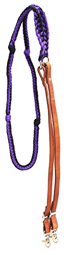 CHALLENGER Horse Leather Nylon Hand Braided 8 Ft. Roping Knotted Barrel Reins Tan Black 607242BK - color: Purple/Black