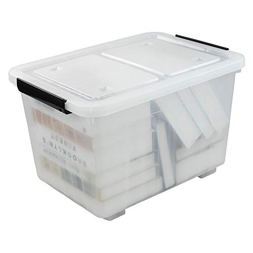 35 Quart Plastic Wheeled Storage Bin, 4 Pack Latching Storage Box | Clear Material, Stackable - size: 35 Quart