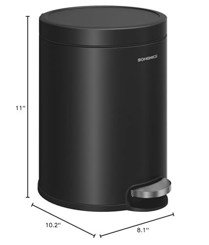 SONGMICS Bathroom Trash Can, Soft-Close, 1.6 Gallon (6 L), Stainless Steel - color: Ink Black
