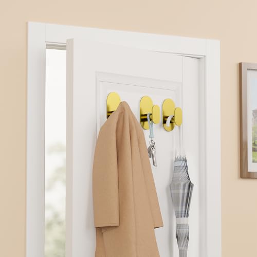 Aikzik Adhesive Towel Hooks - 4 Pack 26LB Heavy Duty Wall Sticky Waterproof Hooks for Hanging Coat, Towel, Robe, Wall Mount for Bathroom or Kitchen (Gold, Stainless Steel) - color: Gold-4