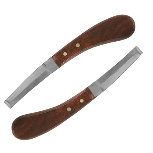 Hoof Knife Double Edged Curved Blade – Stainless Steel Curved Blade Farrier Tool with Wooden Handle, Multipurpose Hoof Trimming Knife for Livestock, 3-Inch Blade, 8.5-Inch Overall - style: Double Edge - RH
