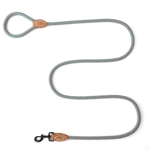 Mile High Life Dog Leash with Genuine Leather-Wrapped Ends, 4/5/6FT - color: Peacock Blue, size: 48 Inch-1/2"