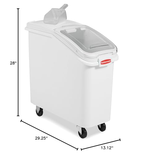 Rubbermaid Commercial Products ProSave Shelf-Storage Ingredient Bin With Scoop 400-Cup Capacity Plastic White Sliding Lid Container with Wheels for Kitchen/Restaurant/Food Organization - size: 400 Cup