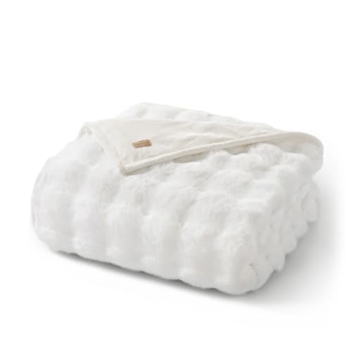 EverGrace Faux Rabbit Fur Bubble Throw Blanket, 50"x60", Bright White - color: Bright White, size: 50"x60"