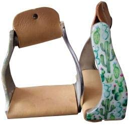 Showman Lightweight Twisted Angled Aluminum Stirrups w/Cactus Design & Leather Tread