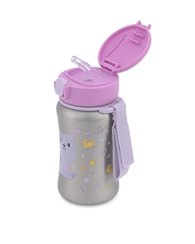 Skip Hop Toddler Sippy Cup with Straw, BPA-Free, Holds 12 oz. Stainless Steel Straw Bottle, Besties Squad, Cat - color: Besties Squad Cat